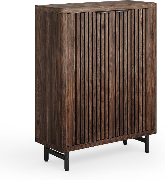 LITTLE TREE 6-Tier Shoe Cabinet with Doors for Up to 24 Pairs, Large Wooden Shoe Storage Cabinet with Adjustable Shelves, Retro Freestanding Shoe Organizer Cabinet for Entryway, Hallway, Dark Walnut