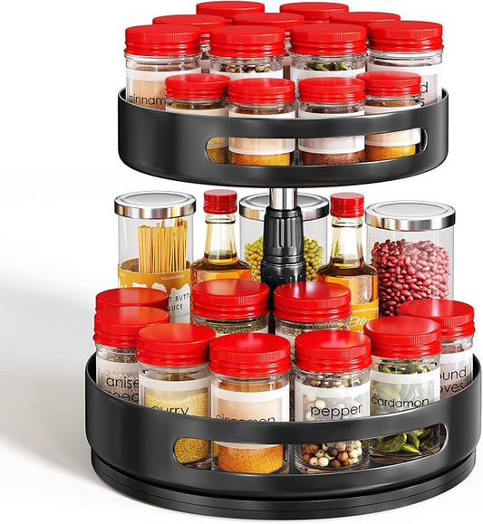 Lazy Susan Spice Rack Organizer for Cabinet, 2-Tier Metal, 10 in | Height Adjustable, 360-Degree Rotation, Spice Turntable for Table Top, Kitchen Pantry
