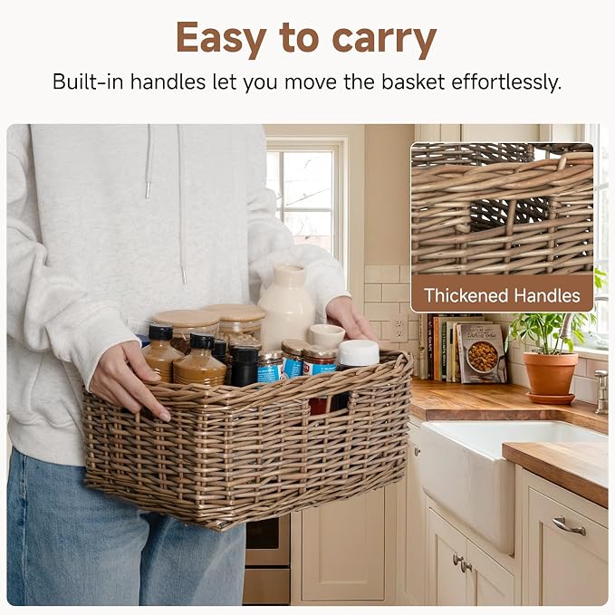 StorageWorks Pantry Baskets, Willow Storage Baskets for Organizing, Shelves, Pantry Organizers and Storage, Light Brown, 15" L x 11" W x 6 ¾"H