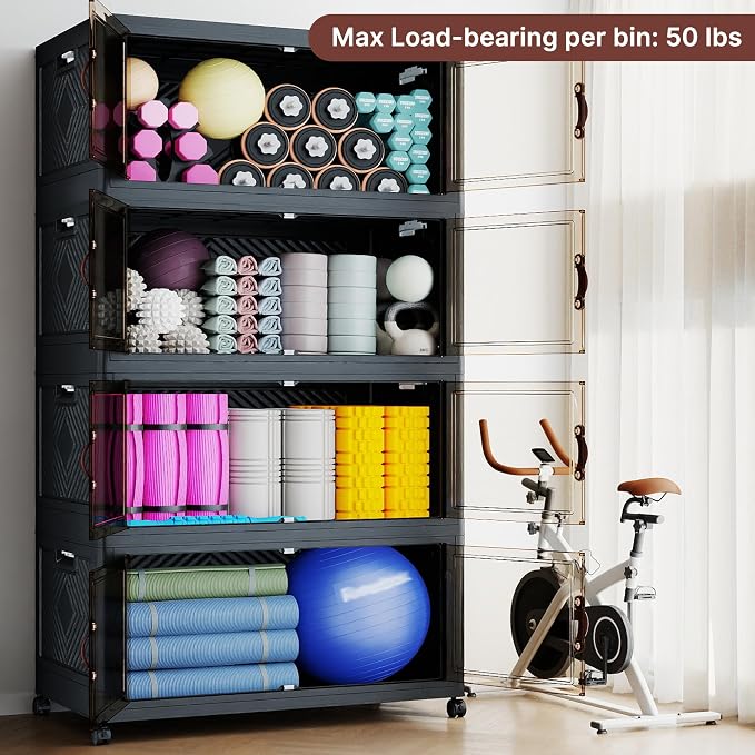 1136QT Extra Large Stackable Storage Bins with Lids | & Wheels & Door, 284Gal Foldable Collapsible Closet Organizers, Plastic containers drawers for bedroom Dorm