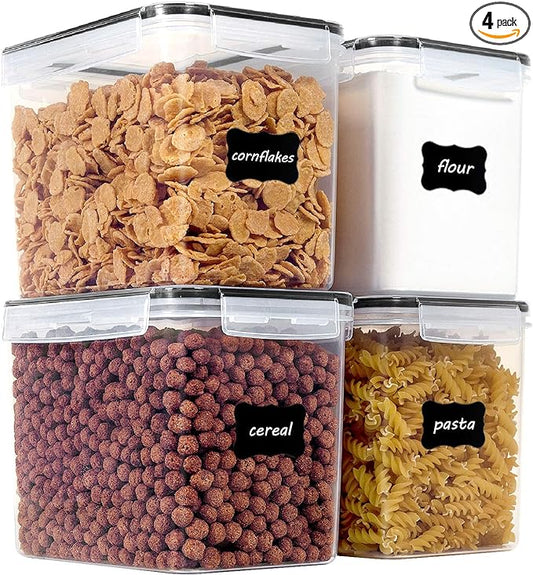 Vtopmart 3.6L Food Storage Containers, 4 PCS, Black | Airtight Seal, BPA Free, Food Grade Material, Dishwasher Safe (Not Lids), 4 Measuring Cups, 24 Labels