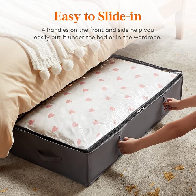Lifewit 95L 4 Pack Under Bed Storage Containers, Large Capacity Blanket Storage Bags with Reinforced Handle, Organization and Storage for Comforters, Sheets, Clothes, Bedroom, College Dorm, Grey