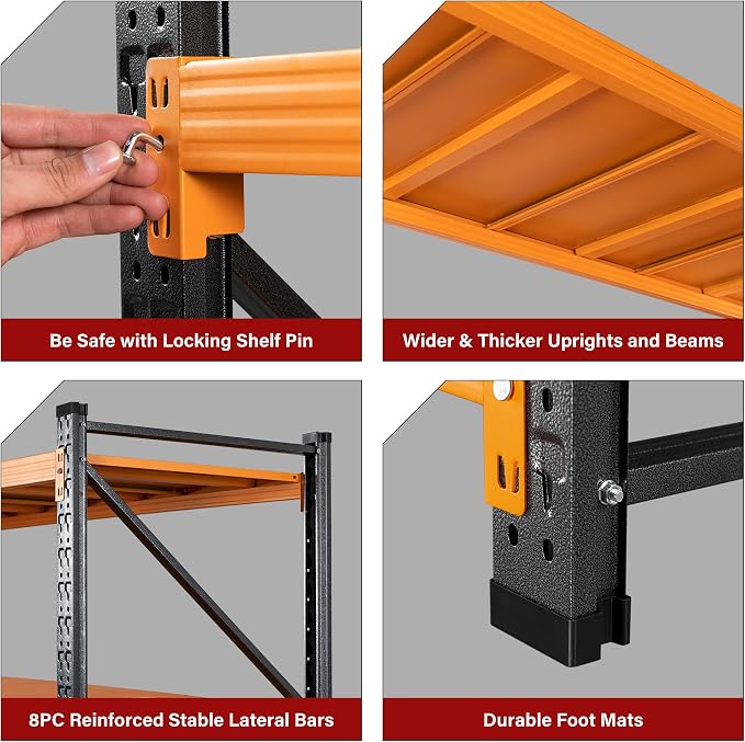 6000LBS Heavy Duty Garage Shelving Units,79" Wide & Deep Storage Shelves,Orange Metal Garage Shelves,Large Storage Rack,Steel Shelf,Industrial Shelving for Shop,Warehouse,79" W x 24" D x 79" H