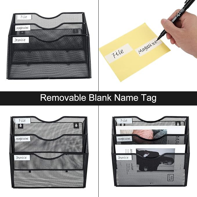 PAG Hanging Wall File Holder Mail Organizer Wall Mount Document Letter Rack, 3-Tier, Black