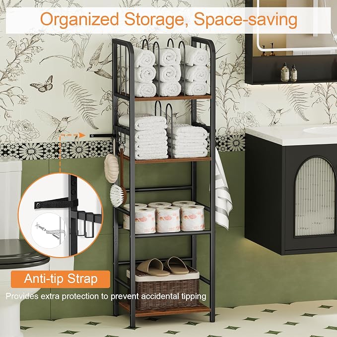 Snughome Towel Rack Free Standing 4-Tier M-Shaped Detachable Dividers, Metal Towel Storage Shelf for Bathroom, Pool Towel Rack Holder, Space-Saving Storage Organizer, Modern Bath Towel Storage Holder