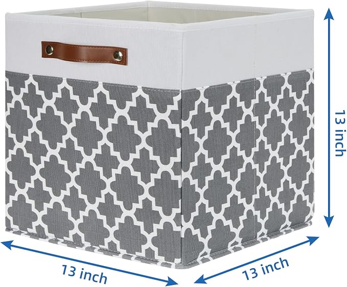 Temary Cube Storage Bins 13x13 - 4 Pack Cube Storage Bins for Shelf with Handles (Grey Lattice)