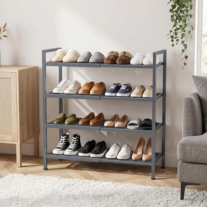 Shoe Rack, Expandable Shoe Rack for Closet, Adjustable Shoe Organizer for Entryway, Shoe Storage Organizer for Door Entrance, Garage, Bedroom (Grey, 4-Tier)
