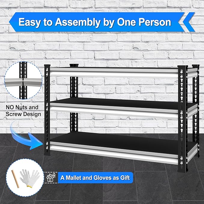 48" W Garage Shelving Heavy Duty, 1500LBS Loads Adjustable Garage Storage Shelves, 3-Tier Metal Shelving Units and Storage Racks, Industrial Utility Shelf,48" Wx18 Dx39 H, White
