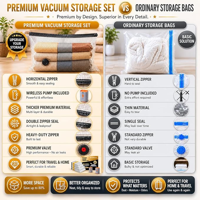 Vacuum Storage Bags Jumbo XXXL 8 Pack (37.5×49.2 In) with Electric Pump, Thick Space Saver Bags, Double Zipper Airtight Seal, Reusable Vacuum Compression Bags for Clothes, Bedding, Comforters Pillows