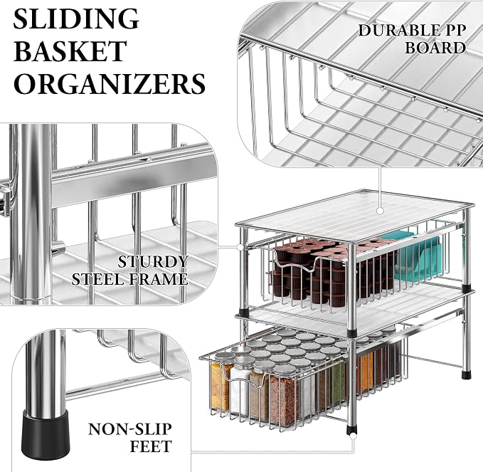Simple Houseware Stackable Basket Drawer, Chrome