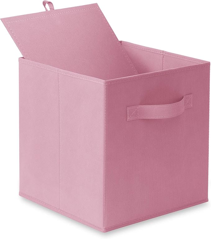 Casafield Set of 6 Collapsible Fabric Cube Storage Bins, Light Pink - 11" Foldable Cloth Baskets for Shelves, Cubby Organizers & More