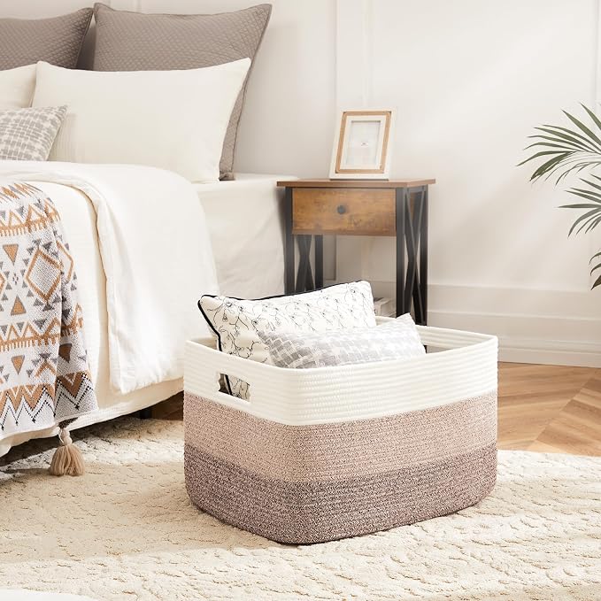 Artfeel Blanket Basket,Rectangle Woven Baskets for Storage,100L Laundry Basket for Decorative Nursery Blanket,Toys,Dirty Clothes and Magazine in Shelves,Baby Room,and Living Room