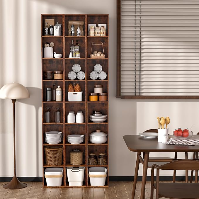 8-Cube Storage Organizer Bookcase, Tall Narrow Bookshelf for Home Office (Retro Brown)