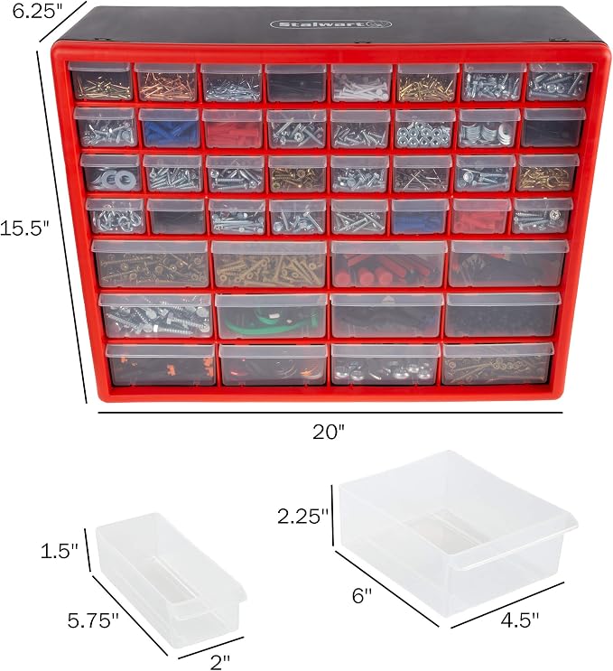 Storage Drawers-44 Compartment Organizer Desktop or Wall Mountable Container for Hardware, Parts, Craft Supplies, Beads, Jewelry, and More by Stalwart