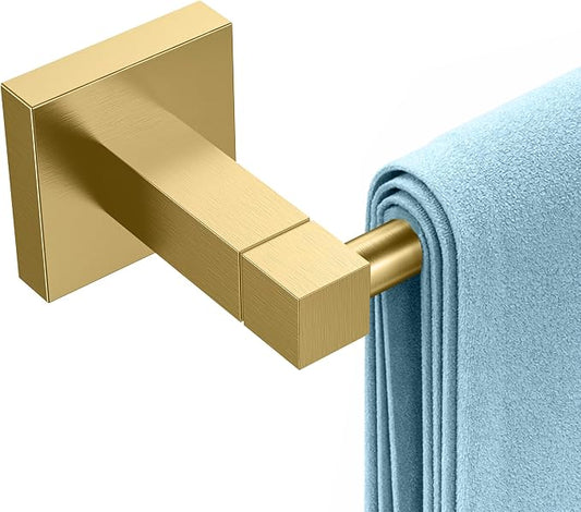 RUACQ Towel Bar 18" Towel Racks for Bathroom Wall Mounted, Brushed Gold | One-Piece Bath Towel Holder, Total Length 20 Inch Single Towel Rod, 304 Stainless Steel Rustproof, Square Base, Heavy Duty