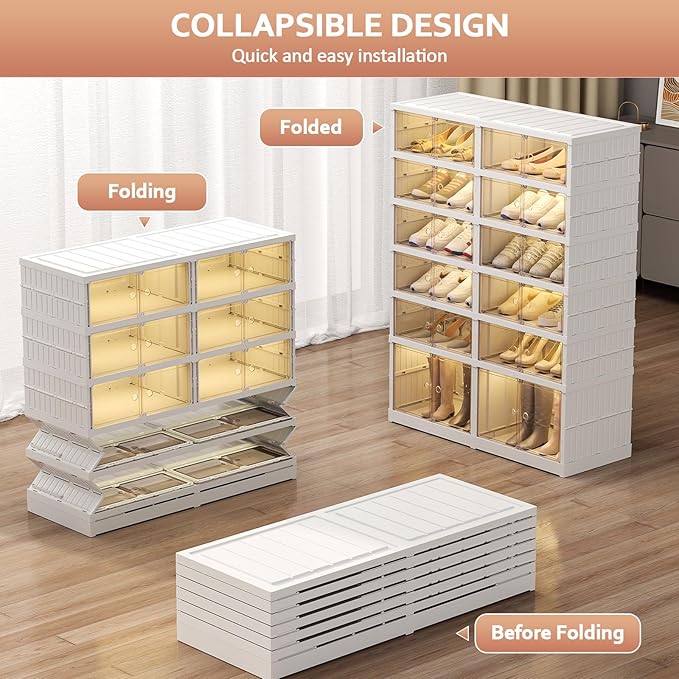 SYNCVIBE Shoe Rack Organizer for Closet Entryway Foldable Sneaker Storage Shoe, Collapsible Shoe Cabinet, Stackable Shoe Storage Cabinet with Lids for Living Room (6 Tiers 24 Pairs)