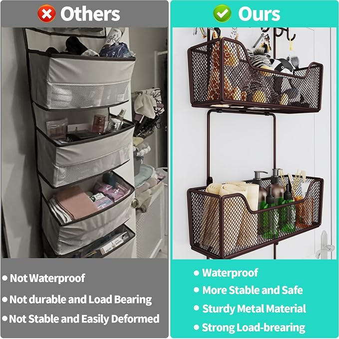 HapiRm Over The Door Organizer - Hanging Door Organizer with 4 Metal Large Capacity Baskets and Adjustable Coat Hook for Bathroom Bedroom Kitchen Pantry Closet Cabinet