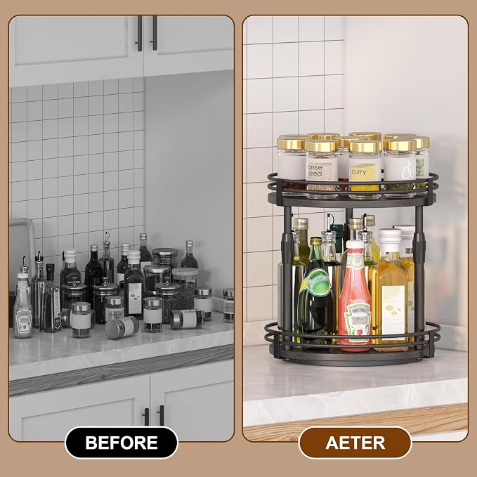 Across-Star Lazy-Susan-Organizer-Spice-Rack, Rotating Spice Organizer for Cabinet Pantry, Seasoning Holder Spice Shelf with Adjustable Height, Kitchen Counter Shelf Countertop Organizer