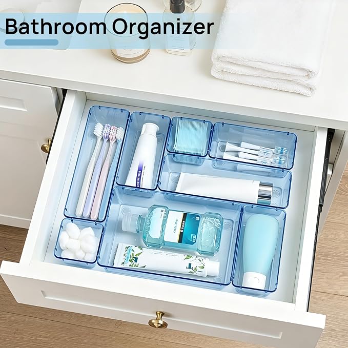 Vtopmart 25 Pack Plastic Drawer Organizers with Non-slip Rubber Pads | 4-Size Versatile Makeup Organizer, Storage Containers Small Bins for Makeup, Jewelries, Bedroom, Kitchen Utensils and Office