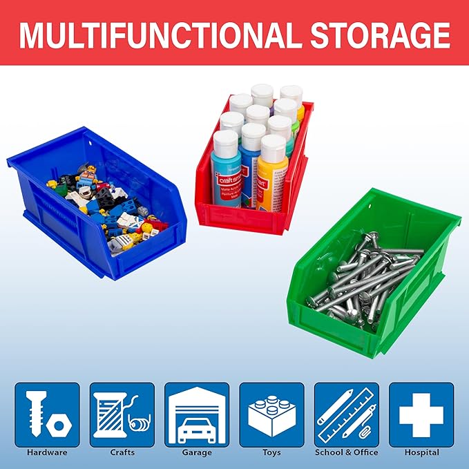 Akro-Mils 30220 AkroBins Plastic Storage Bins, 7"x4"x3", Blue, 24-Pack | Space-Saving Stackable Bins for Garage, Pantry, Craft Organization
