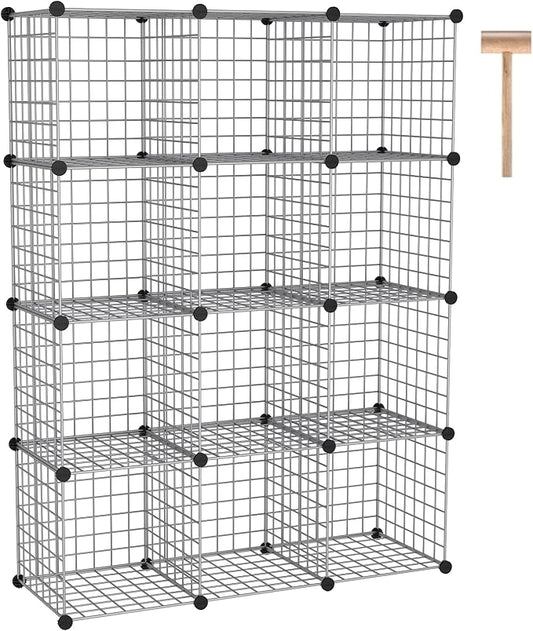C&AHOME Wire Cube Storage, 12 - Cube Organizer Metal C Grids, Silver Gray | Modular Shelves Units Storage Bins Shelving Bookshelf Shelf Cabinet