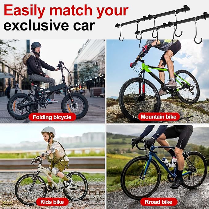 Ceiling Mounted Bike Rack for Garage, Heavy Duty Bike Hangers with Rubber Protective Pad, Adjustable Bike Ceiling Hooks, Bicycle Rack System for Basement, Hanger Garage Home Wall Hooks Hold 4-8 Bikes