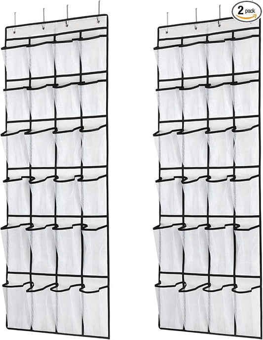 SAVERHO Hanging Shoe Organizer, Over The Door Shoe Organizer with 24 Mesh Large Pockets Door Shoe Rack for Men Women Kids Hanging Door Shoe Holder Size:58x21 Inch (White-2pack)