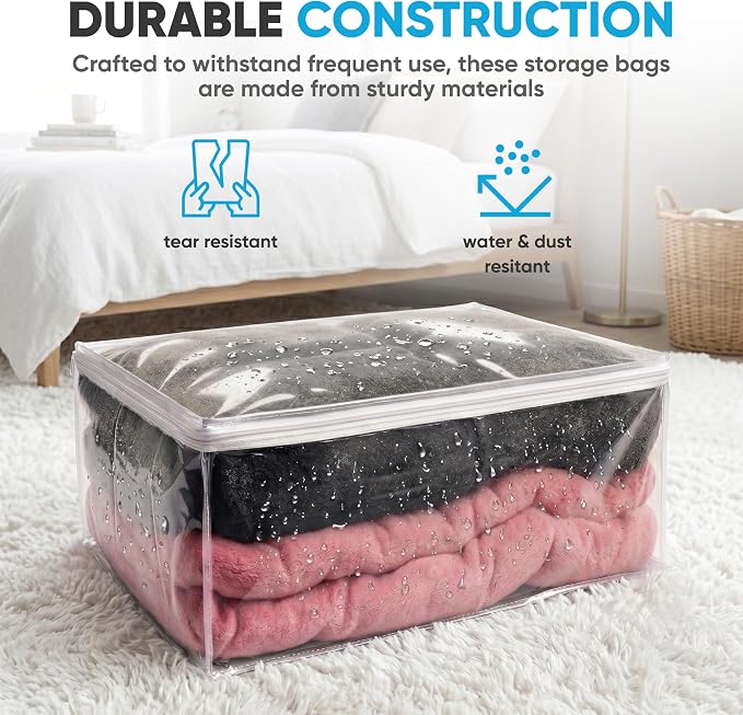 Handy Laundry Comforter Storage Bag – Large 90L Clear Zippered Organizer for Blankets, Bedding, Clothes & Pillows, Durable Plastic Storage for Closet, Moving, Under Bed – Dust & Moisture Protection