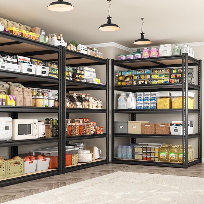 ROOMFAVE Garage Shelving Adjustable 5 Tier Storage Shelves Heavy Duty 72" H | 2200LBS Heavy Duty Metal Shelving Utility Rack for Basement, Warehouse, Commercial, Pantry, 35.5" L x 16" W x 72" H,Black