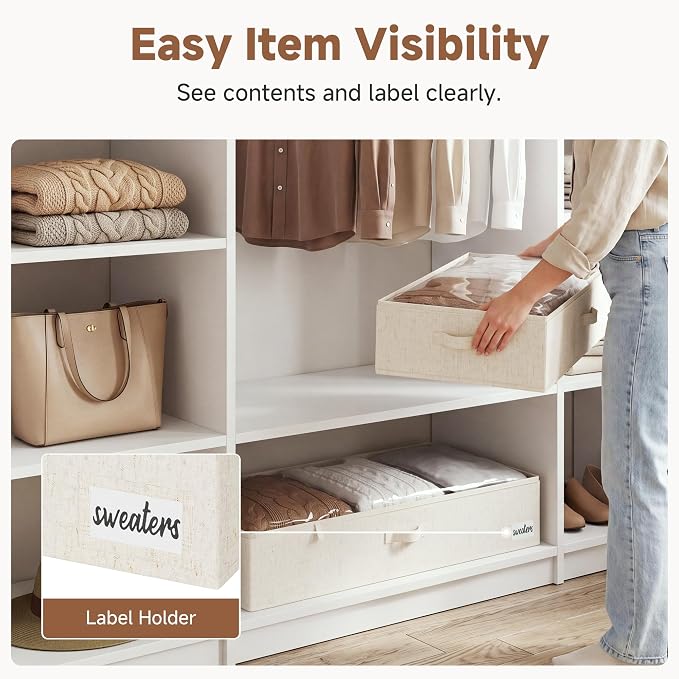 StorageWorks Under Bed Storage Containers - Extra Large Underbed Storage with Handles and Label Holder, 2 Pack Ultra-thick Fabric Underbed Bins, Closet Organizer for Clothes, Blankets, Sweater