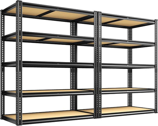 ROOMFAVE 2250LBS Storage Shelves Heavy Duty 5 Tier Garage Storage Shelving, Adjustable Metal Shelving Unit Utility Rack Shelf for Warehouse, Pantry, Closet, 72" H x 35.56" W x 16" D, Black.2PCS