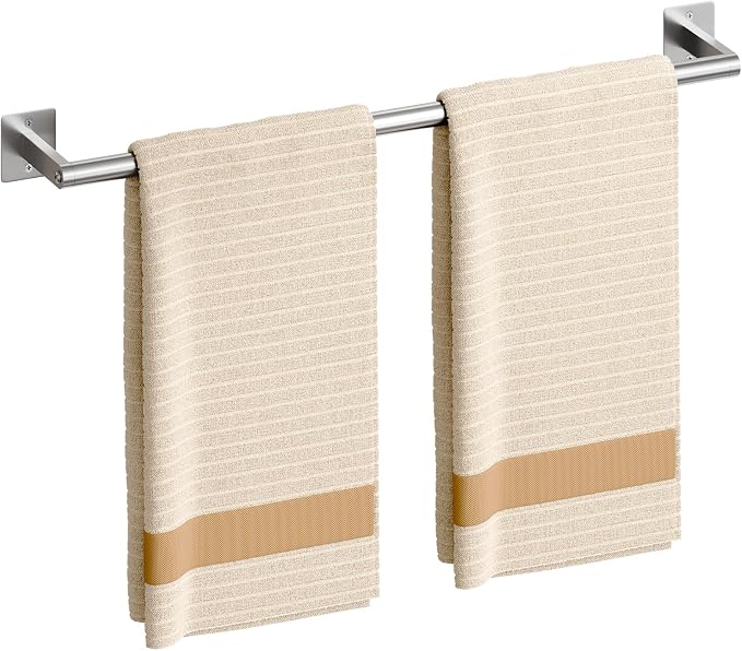 USHOWER Brushed Nickel Towel Bar, 24 Inch Towel Racks for Bathroom | Heavy Duty Stainless Steel Towel Holder Wall Mounted, Easy Installation (Total Length 26 Inch)