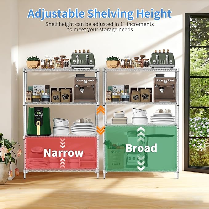 BestOffice | 4-Tier Wire Shelf | 36" x 14" x 54" | Chrome | Storage Shelves with Adjustable Racks, Holds upto 1000 lbs | Rust-Resistant, No-Tool Assembly | For Home, Garage