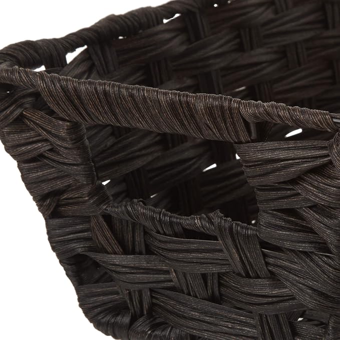 Whitmor Woven Storage Basket for Shelves, Small Plastic Wicker Organizer Bin with Handles, Metal Structure Decorative Shelf Tote for Closet, Bathroom, Pantry & Office Organization, Brown, Small