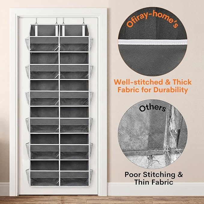 Over the Door Organizer 6 Tiers, Extra Large Behind Door Storage of 12 Compartments, 80 lbs Weight Capacity Hanging Storage Organizer with Clear Window Kids Toys, Shoes, Diapers, Room storage