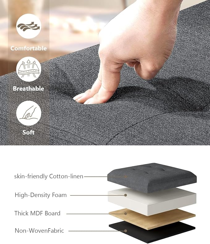 Folding Storage Ottoman Bench, Dark Gray, 15 Inches | Multi-Functional Ottoman Foot Rest, End of Bed Bench, Storage Chest, Living Room, Bedroom, Hallway, Entryway, 300 lb Capacity