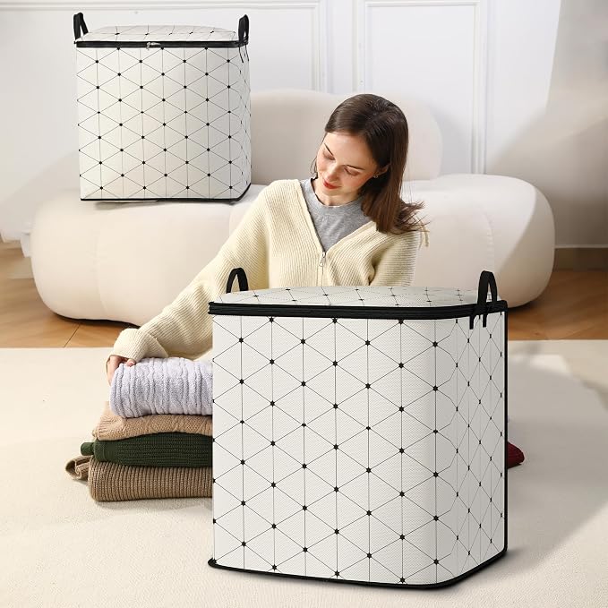 king comforter storage bag,blanket organizer with zipper 95L (2pack) | quilt duvet sweater sheet bedding pillow clothes storage for closet,dorm moving essentials containers with portable handles