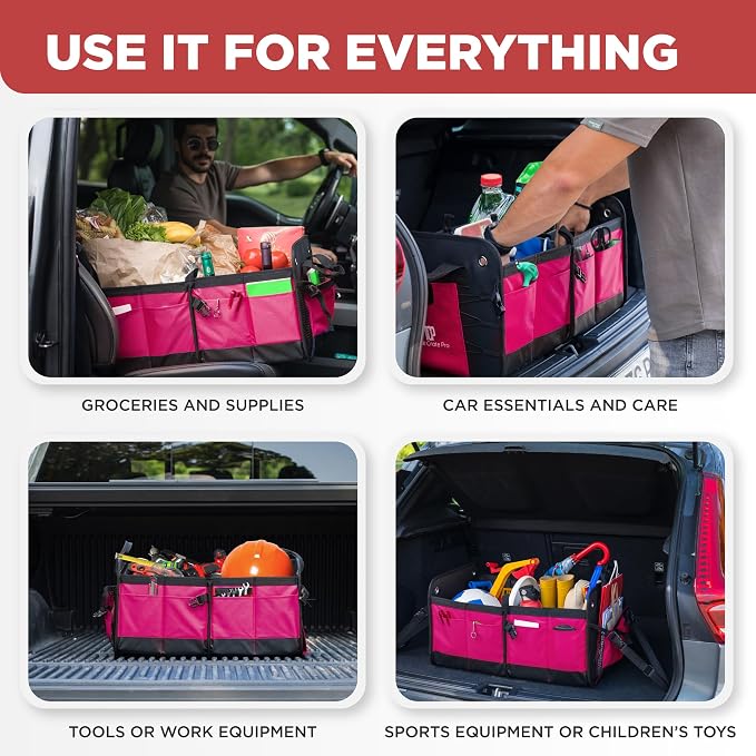 Pink Car Trunk Organizer for Women, SUV & Jeep Cargo Storage, Large | Fits Cars, SUVs & Trucks Great Gift for Car Owners Keeps Your Car Organized Easy Grocery Storage Space-Saving Portable
