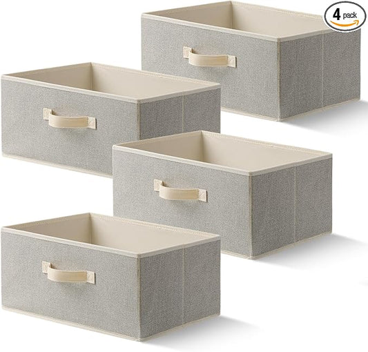 Storage Baskets, 15.7-Inch Woven Fabric Bins, Storage Cubes with Reinforced Handles, Organizer Bins for Closet Shelves, Foldable, for Toys, Clothes, Natural Beige (4PCS/Beige-15.7*11*7.8inch)