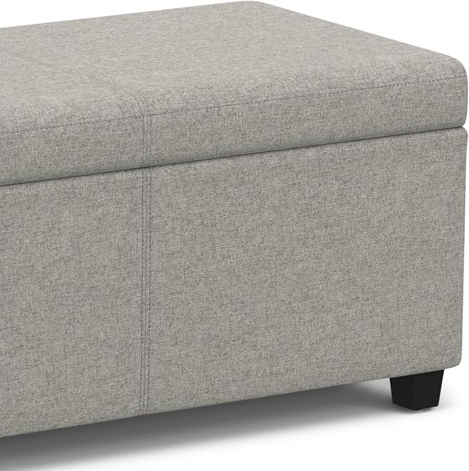 SIMPLIHOME Avalon 54" Wide Vegan Leather Storage Ottoman in Midnight Black | Contemporary lift-top ottoman with high-density foam; rectangle storage bench or coffee table for living room or entryway.
