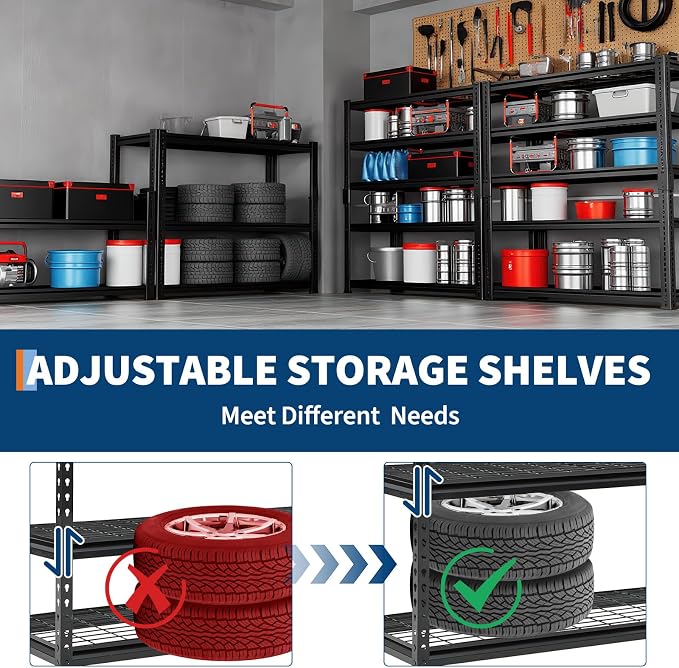 Heavy Duty 5-Tier Shelving Unit, 2500 LBS Capacity Storage Shelves for Garage Kitchen Pantry, Metal Adjustable Shelving for Basement Bathroom Laundry, 47" L x 18" W x 71" H