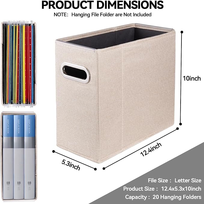 6 Packs Letter Size File Organizer, File Folders Organizer, Fabric Storage Box, Collapsible Paper Organizer with Metal Handle, Smooth PVC Rails, Only Box (Beige)
