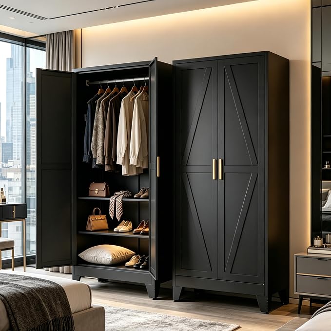 71" H Black Pantry Cabinet,Metal Storage Cabinets with Doors and Shelves,Tall Food Kitchen Cabinets,Farmhouse Kitchen Cabinet,Freestanding Cabinet