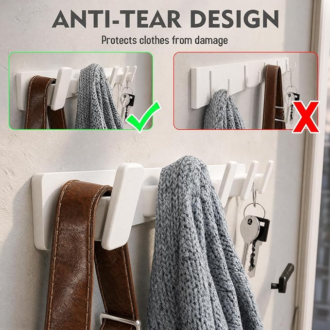 White Wall Mount Coat Rack, 5 Wall Hooks For Hanging Key Holder Hat Hooks | Heavy Duty Door Hooks Coat Hooks Rack Wall Mounted for Entrance Robes, Bags, Keys, and Towels Bathroom Towel Hanger, 1 Pcs