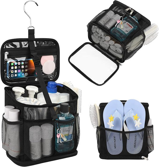 CUBETASTIC Shower Caddy Portable Mesh Shower Tote for Bathroom, Gym, Travel, Camping - Quick Dry Hanging Organizer Toiletry Bag with Handle for College Dorm Room, Men & Women