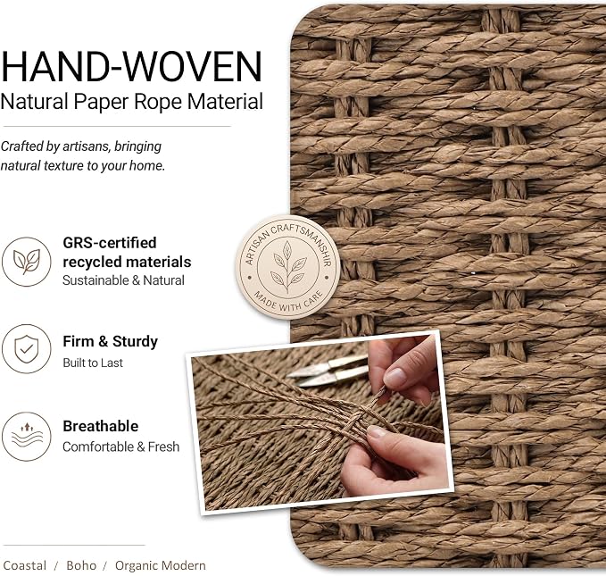 Wicker Baskets for Organizing, Pantry Baskets with Built-in Handles, Handwoven Wicker Storage Basket, Paper Storage Bins for Shelves, Small - 2pcs, Brown
