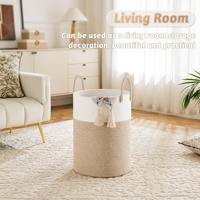 Artfeel Laundry Basket,Woven Cotton Rope Laundry Hamper,80L for Decorative Storage of Dirty Clothes,Toys and Blankets in Bathroom,Baby Room and Living Room