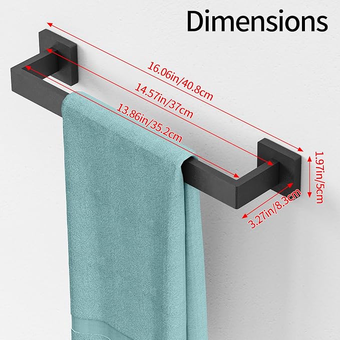 Bathroom Towel Bar, Towel Racks for Bathroom Wall Mounted Black | 16 Inch Stainless Steel Towel Rod Modern Home Decor,Matte Black Towel Holder Bathroom Accessories 2 Pack