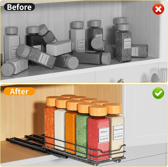 RCHYFEED Pull Out Spice Rack Organizer, 1 Tier,4.5" Wx10.5 Dx2.5 H | Heavy Duty Slide Out for Inside Cabinet & Pantry, Kitchen Cabinet Seasoning Organizer,Vertical Spice Racks Storage Spices