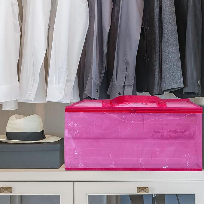 Vieshful Pink 40L Clear Clothes Storage Bag with Zipper 5 Pack | Colorful Clothes Organizer Vinyl Storage Bag for Comforter, Blanket, Bedding, Duvet, Transparent Moving Totes